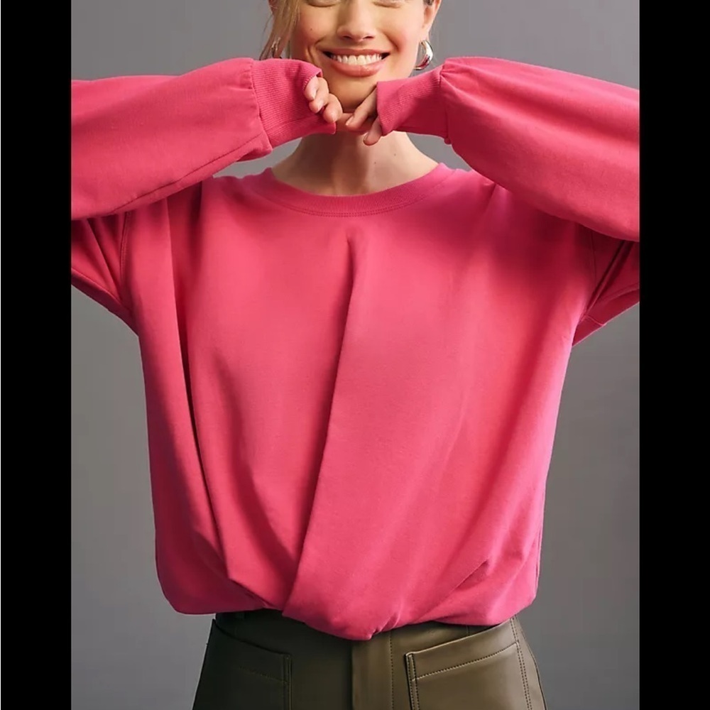 Anthropologie Maeve Twist Front Waist Length Pink Butter Soft Sweatshirt XS - Picture 1 of 6